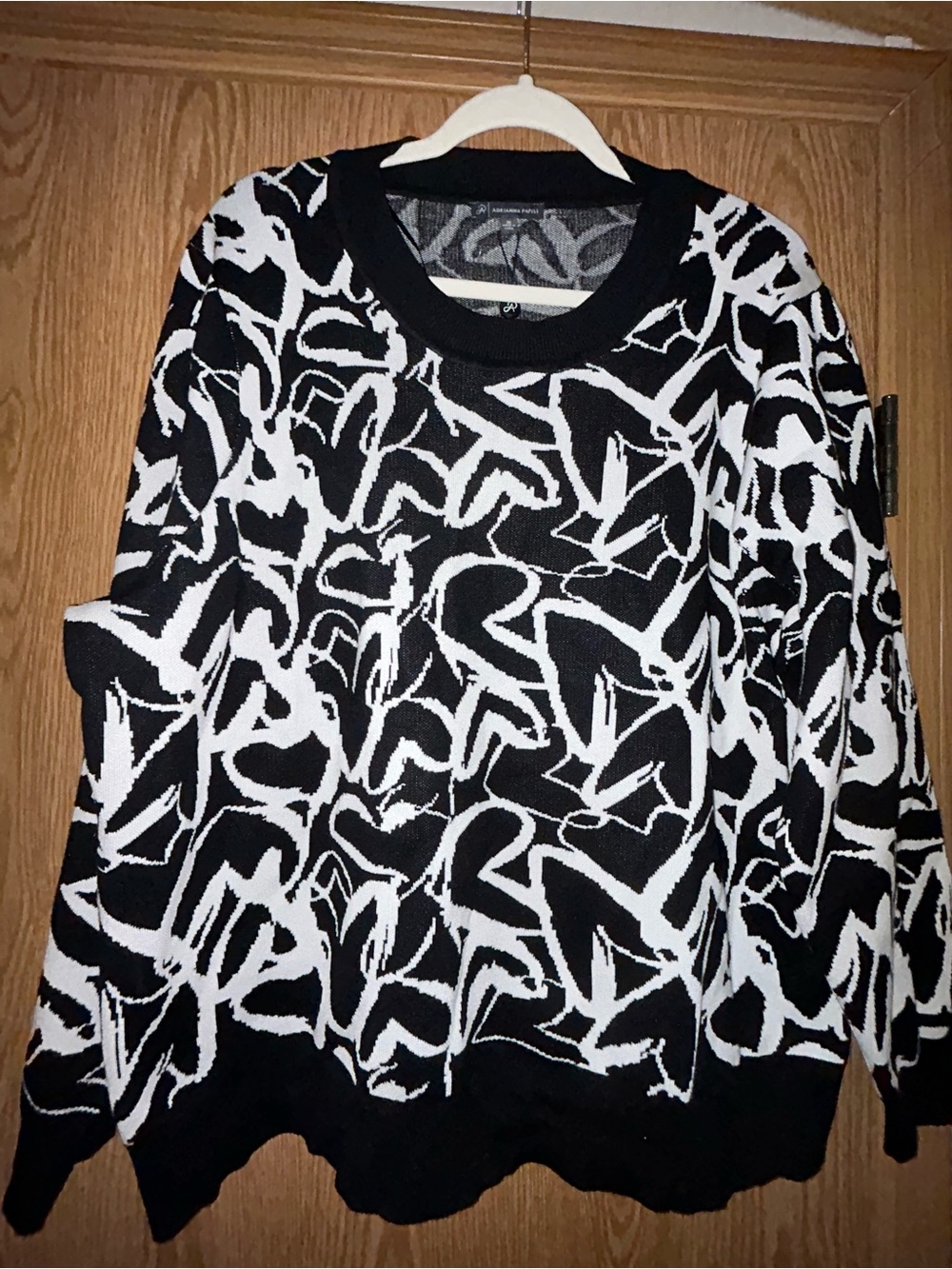 New, Adrianna Papell Floral Jacquard Print Long Sleeve Crewneck Sweater